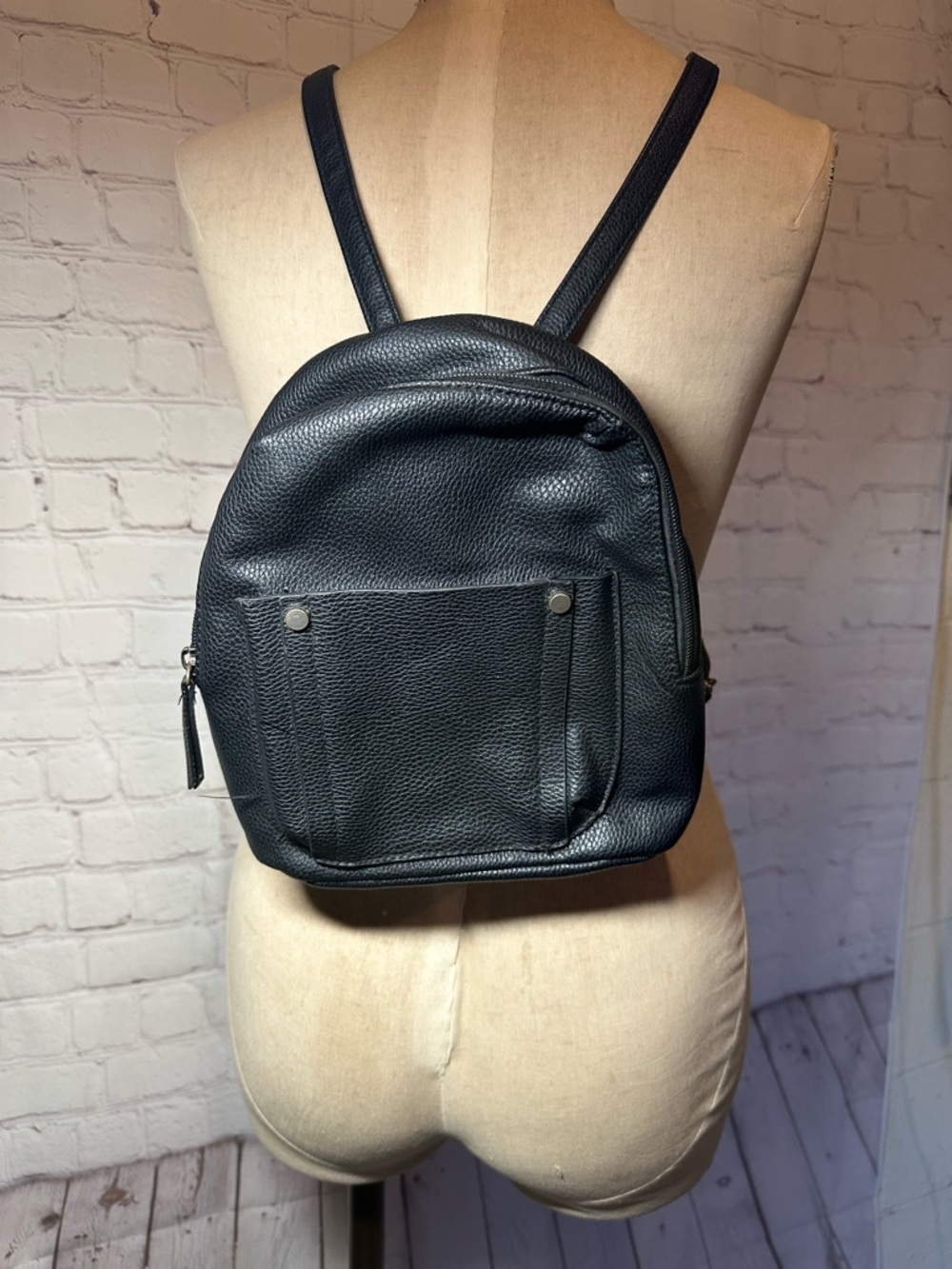 Black Faux Leather Backpack Primark